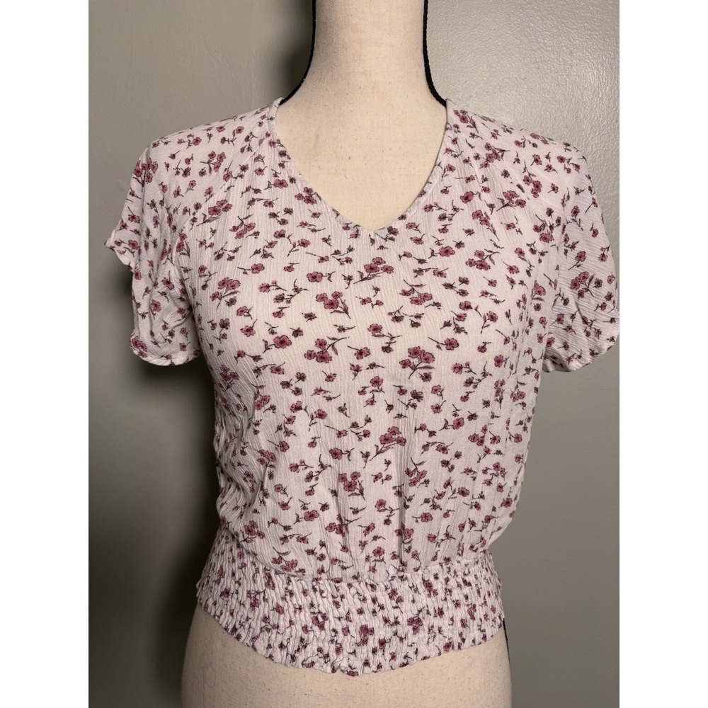 Paper Crane XS White Floral Blouse Cottagecore Romantic Smocked Waist